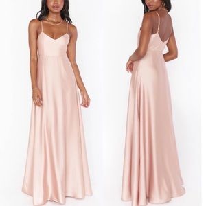 Show Me Your Mumu Faith Satin Luxe Maxi Dress in Rose Gold Size Medium NWT